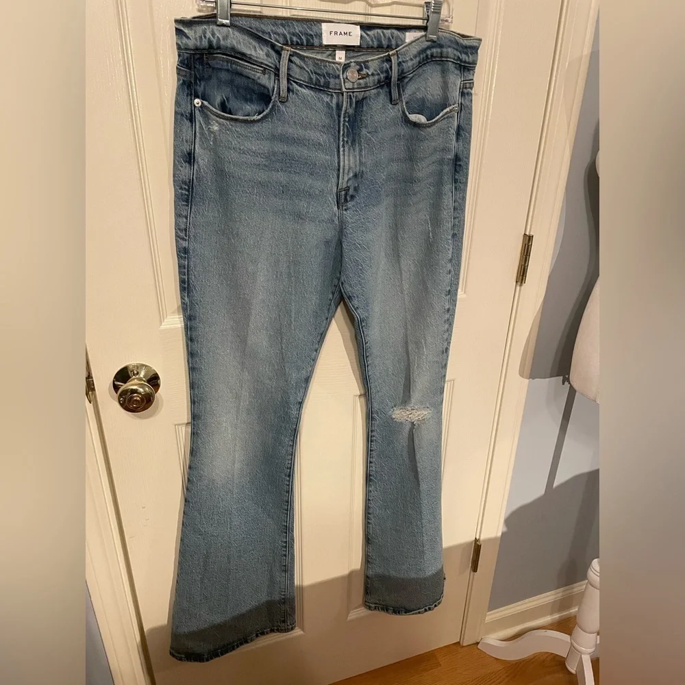 New Frame Le High Flare 32 Crystal Beach Tear Wash - Picture 2 of 12